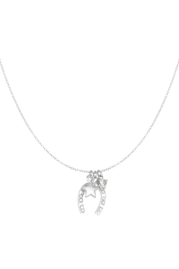 Collana Fortunat con ciondolo a forma di ferro di cavallo, realizzata in acciaio inossidabile e zirconi scintillanti, disponibile in oro e argento.